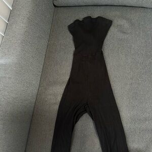 Black Ribbed Strapless Women's Jumpsuit